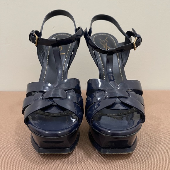 YSL TRIBUTE 105 T-STRAP NAVY Heels Sz 39.5 - Picture 5 of 7